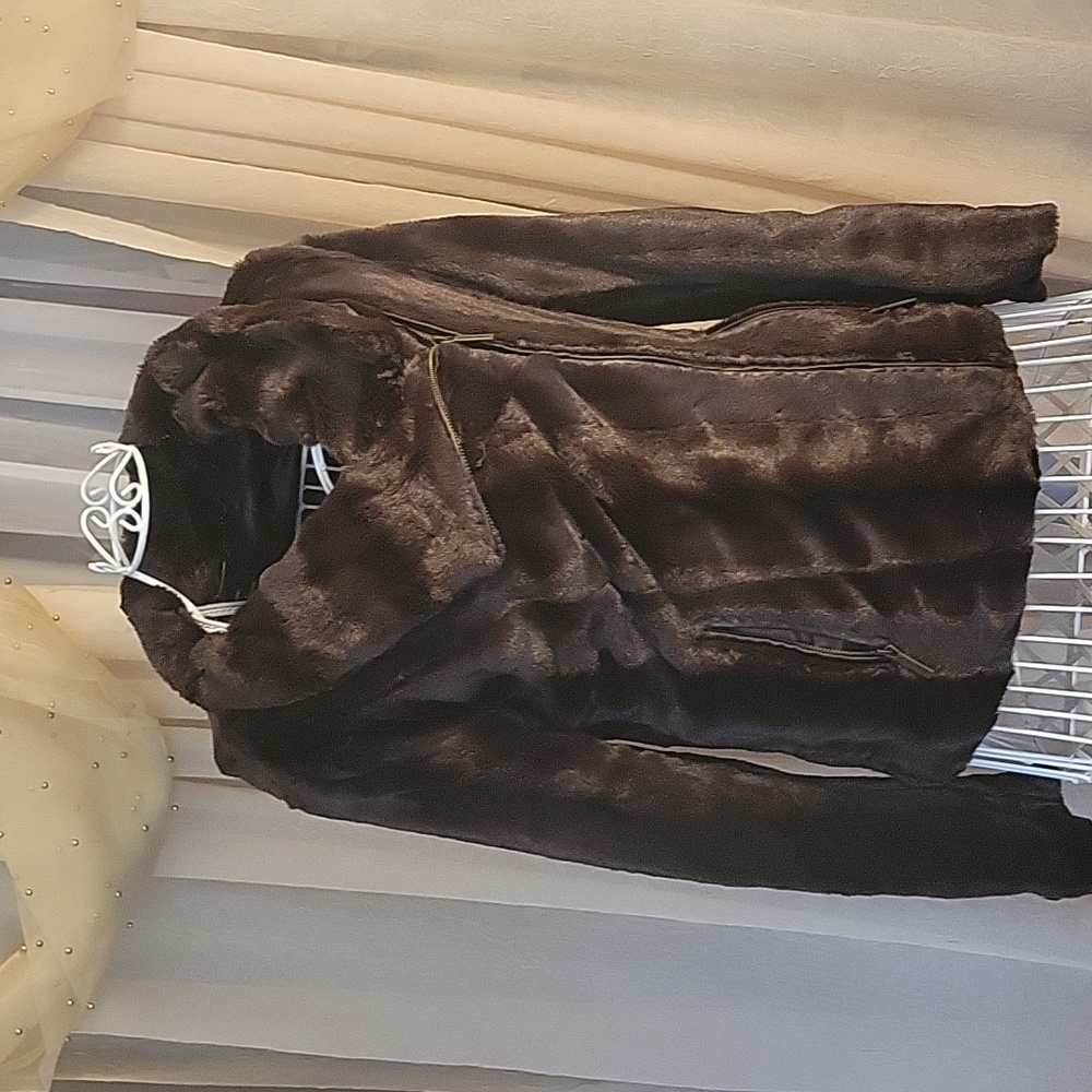 NWOT, dENNIS by dENNIS bASSO chocolate faux fur moto jacket, XXS